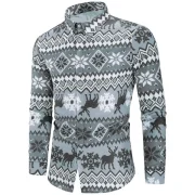 Christmas Deer Print Hidden Button Shirt - Fansmadedirect