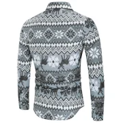 Christmas Deer Print Hidden Button Shirt - Fansmadedirect