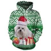 Christmas Dog and Gift Print Pullover Hoodie - Green Fansmadedirect