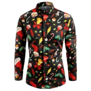 Christmas Elements Print ong Sleeve Shirt - Black Fansmadedirect
