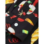 Christmas Elements Print ong Sleeve Shirt - Black Fansmadedirect