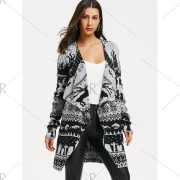 Christmas Elk Knit Draped Tunic Cardigan - Black Fansmadedirect