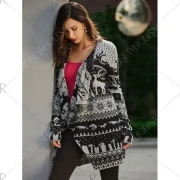 Christmas Elk Knit Draped Tunic Cardigan - Black Fansmadedirect