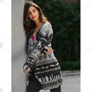 Christmas Elk Knit Draped Tunic Cardigan - Black Fansmadedirect