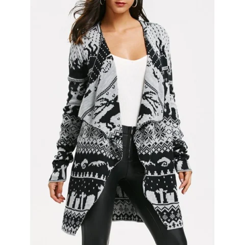 Christmas Elk Knit Draped Tunic Cardigan - Black Fansmadedirect