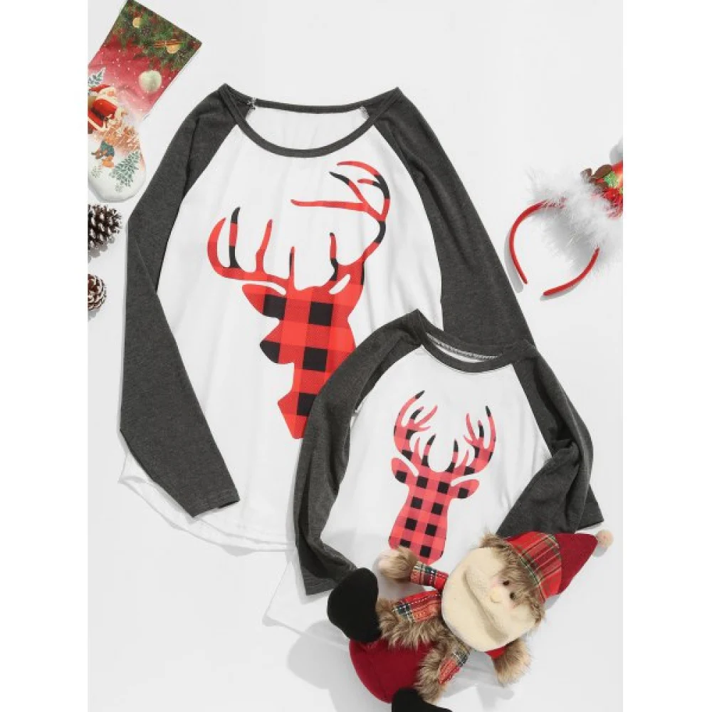 Christmas Elk Print Matching Family Baseball T-shirt - Kid Fansmadedirect