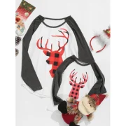 Christmas Elk Print Matching Family Baseball T-shirt - Kid Fansmadedirect