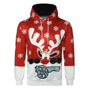 Christmas Elk Printed Drawstring Hoodie - Ruby Red Fansmadedirect