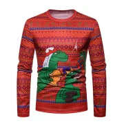 Christmas Geometric Dinosaur Printed Crew Neck T-shirt - Fansmadedirect