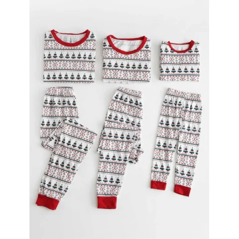 Christmas Geometric Tree Print Family Pajama Sets - Mom Fansmadedirect