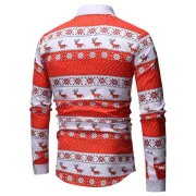Christmas Geometry Elk Print Long Sleeves Shirt - Red Fansmadedirect