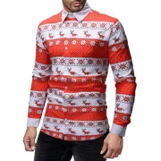 Christmas Geometry Elk Print Long Sleeves Shirt - Red Fansmadedirect