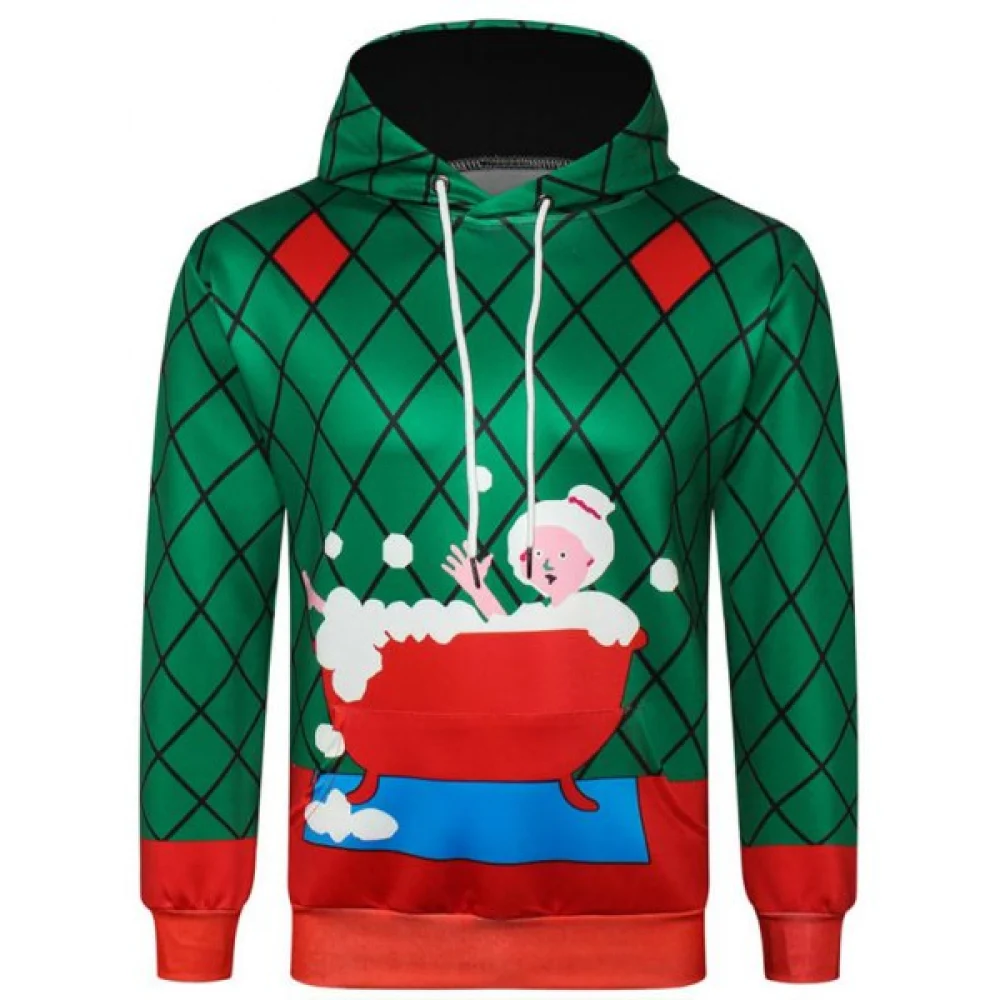 Christmas Grandma Printed Casual Hoodie - Deep Green Fansmadedirect