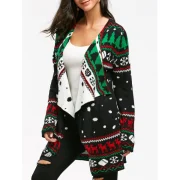Christmas Graphic Tunic Knitted Draped Cardigan - Black Fansmadedirect