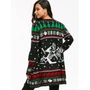 Christmas Graphic Tunic Knitted Draped Cardigan - Black Fansmadedirect