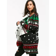 Christmas Graphic Tunic Knitted Draped Cardigan - Black Fansmadedirect