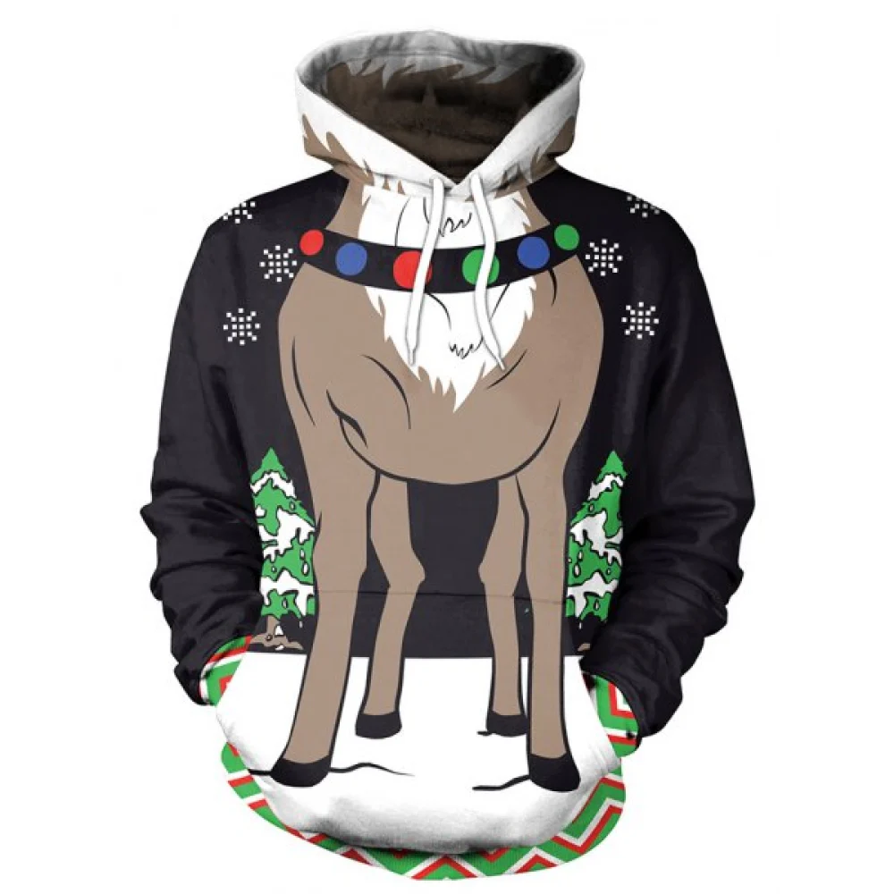 Christmas Holiday Reindeer 3D Code Print Hoodie - Black Fansmadedirect