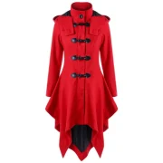 Christmas Horn Button Hooded Handkerchief Coat - Red Fansmadedirect