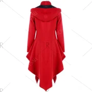 Christmas Horn Button Hooded Handkerchief Coat - Red Fansmadedirect