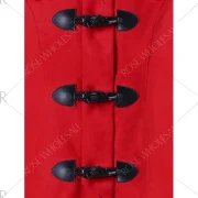 Christmas Horn Button Hooded Handkerchief Coat - Red Fansmadedirect