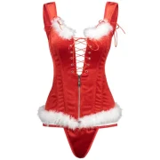 Christmas Lace-up Feathers Trim Corset Vest - Red Fansmadedirect