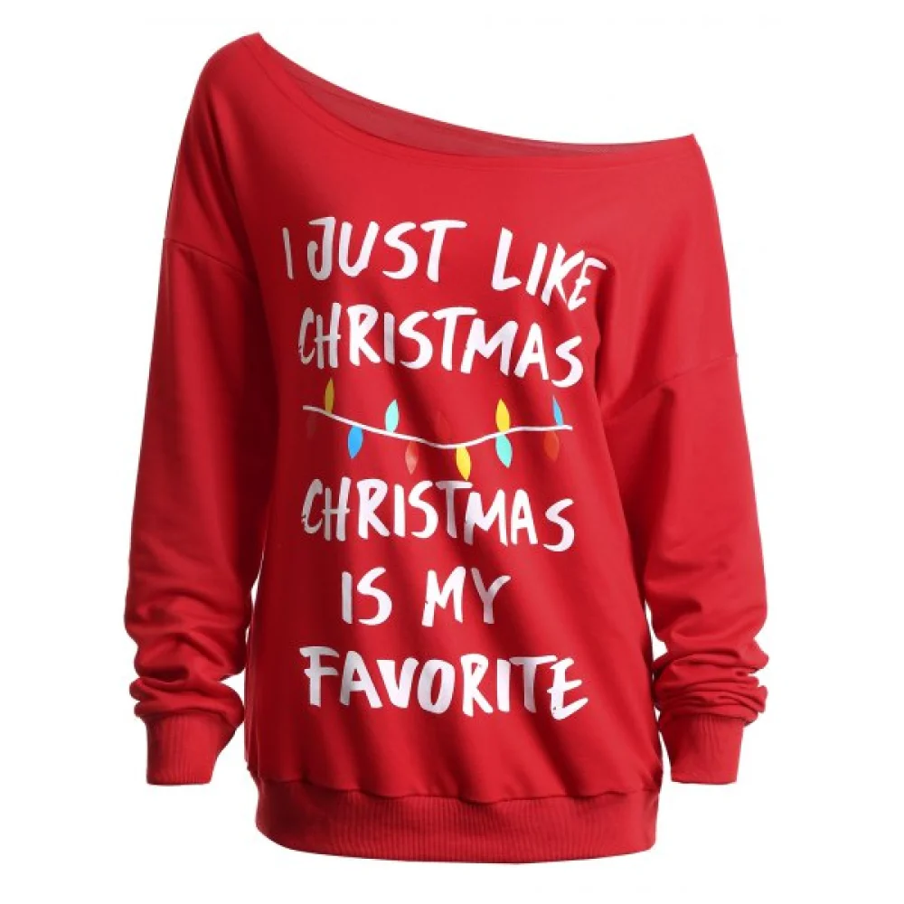 Christmas logan Letters Print kew Neck weatshirt - Red Fansmadedirect