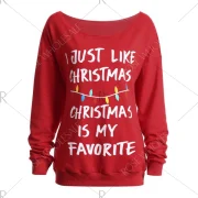 Christmas logan Letters Print kew Neck weatshirt - Red Fansmadedirect