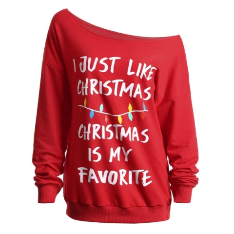 Christmas logan Letters Print kew Neck weatshirt - Red Fansmadedirect
