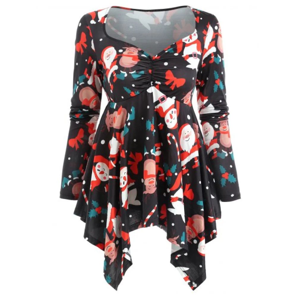 Christmas nowman Print Asymmetrical T-shirt - Black Fansmadedirect