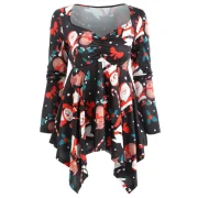 Christmas nowman Print Asymmetrical T-shirt - Black Fansmadedirect