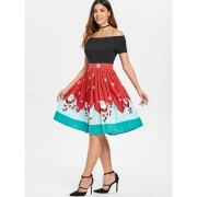 Christmas Off The Shoulder Swing Dress - Red Fansmadedirect
