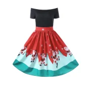 Christmas Off The Shoulder Swing Dress - Red Fansmadedirect