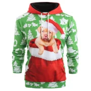 Christmas Puppy Print Pouch Pocket Hoodie - Clover Green Fansmadedirect