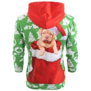 Christmas Puppy Print Pouch Pocket Hoodie - Clover Green Fansmadedirect