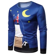 Christmas Santa Claus and Moon Printed Crew Neck Tee - Fansmadedirect