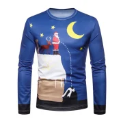 Christmas Santa Claus and Moon Printed Crew Neck Tee - Fansmadedirect
