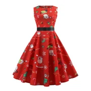 Christmas Santa Claus Print High Waist Dress - Red Fansmadedirect