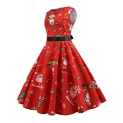 Christmas Santa Claus Print High Waist Dress - Red Fansmadedirect