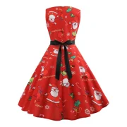 Christmas Santa Claus Print High Waist Dress - Red Fansmadedirect