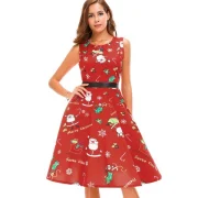 Christmas Santa Claus Print High Waist Dress - Red Fansmadedirect