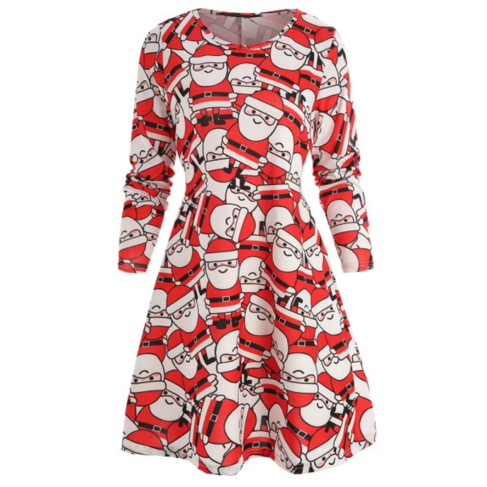 Christmas Santa Claus Print ini T-shirt Dress - Ruby Red Fansmadedirect