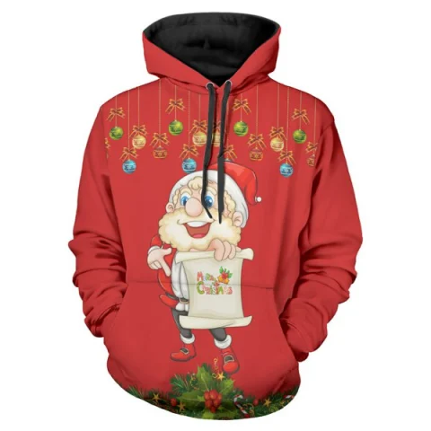 Christmas Santa Print Long Sleeve Hoodie - Fansmadedirect