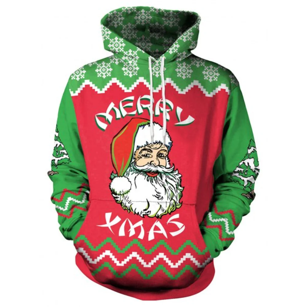 Christmas Santa Print Pullover Hoodie - Red Fansmadedirect