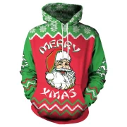 Christmas Santa Print Pullover Hoodie - Red Fansmadedirect