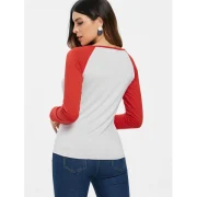 Christmas Slash Neck Long Sleeve Deer Pattern T-Shirt For Women - Red Fansmadedirect