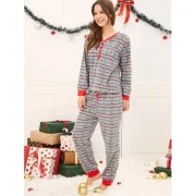 Christmas Snowflake Print Matching Family Pajamas - Light Gray Dad Fansmadedirect