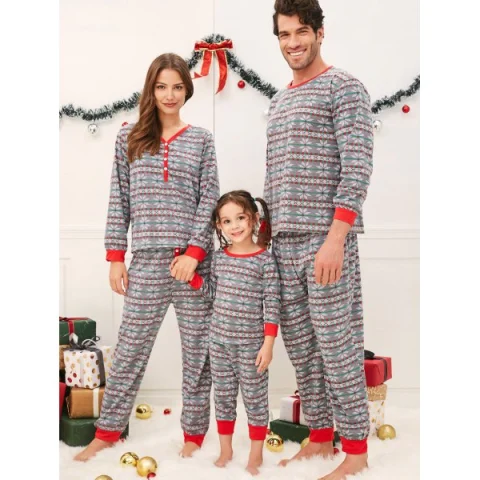 Christmas Snowflake Print Matching Family Pajamas - Light Gray Dad Fansmadedirect