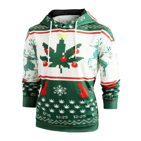 Christmas Snowflake Print ong Sleeve Hoodie - Green Fansmadedirect