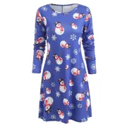 Christmas Snowman Print Tee Dress - Ocean Blue Fansmadedirect