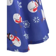 Christmas Snowman Print Tee Dress - Ocean Blue Fansmadedirect